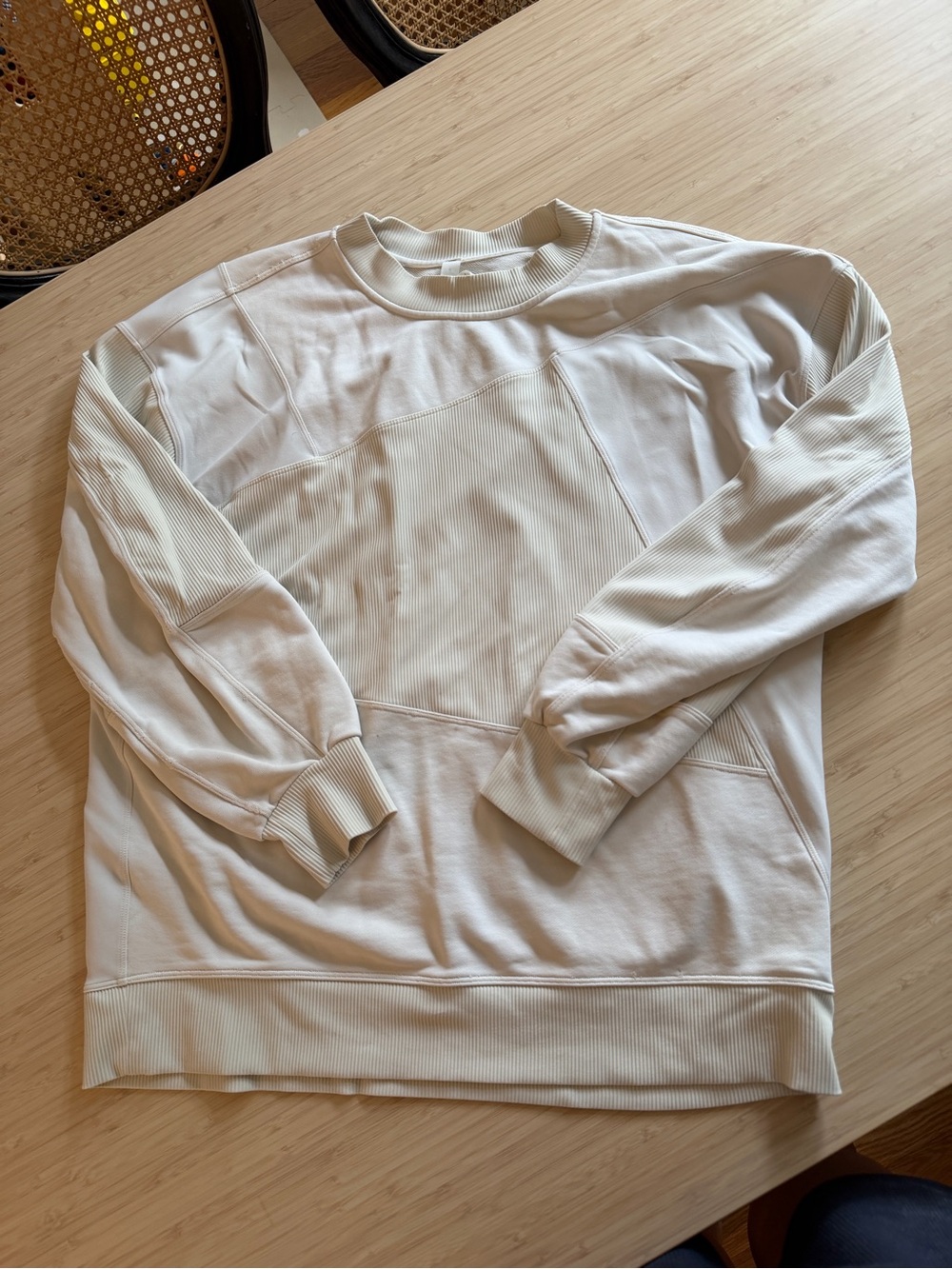 Women’s Cream Rib-Panel Crewneck Sweater